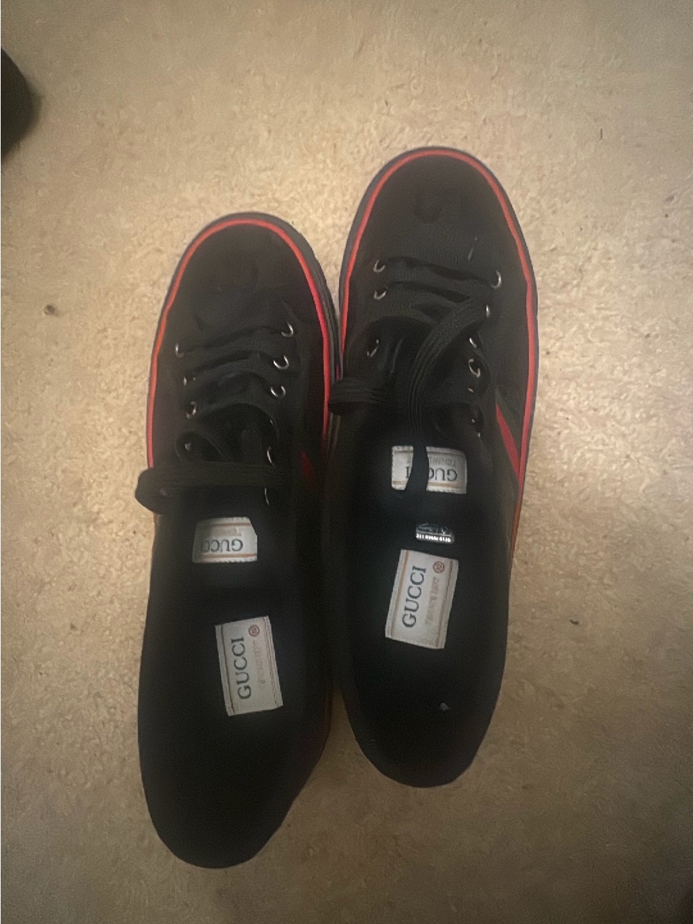 Gucci Black Low-Top Sneakers with Red and Green Stripe - Picture 3 of 4